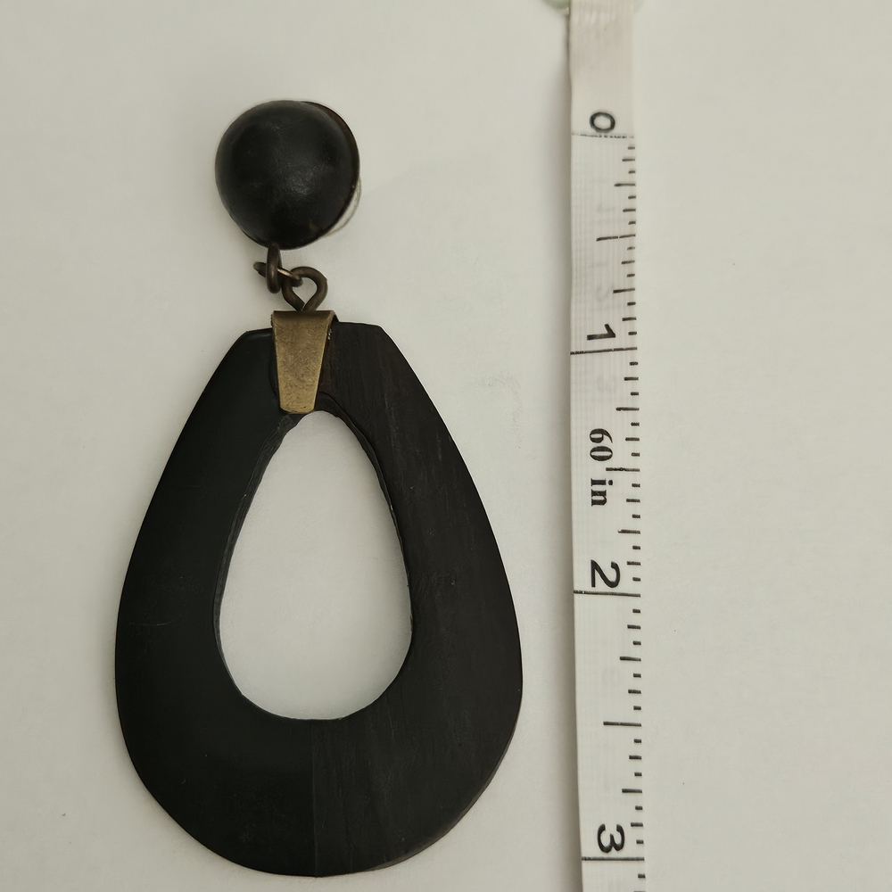NEW Zara Wooden Brown Teardrop Earrings Bohemian Chunky Earthenware Retro 70s - Picture 5 of 5